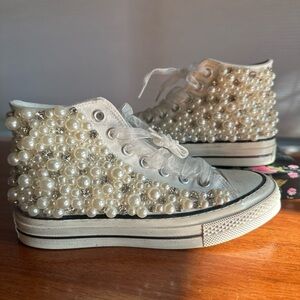 Pearl Embellished High-Top Sneakers